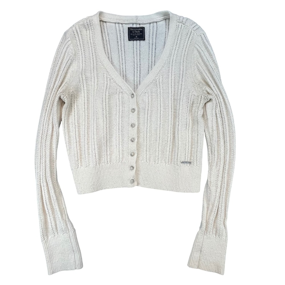 Abercrombie & Fitch Cream Cable Knit Button-Up Cardigan